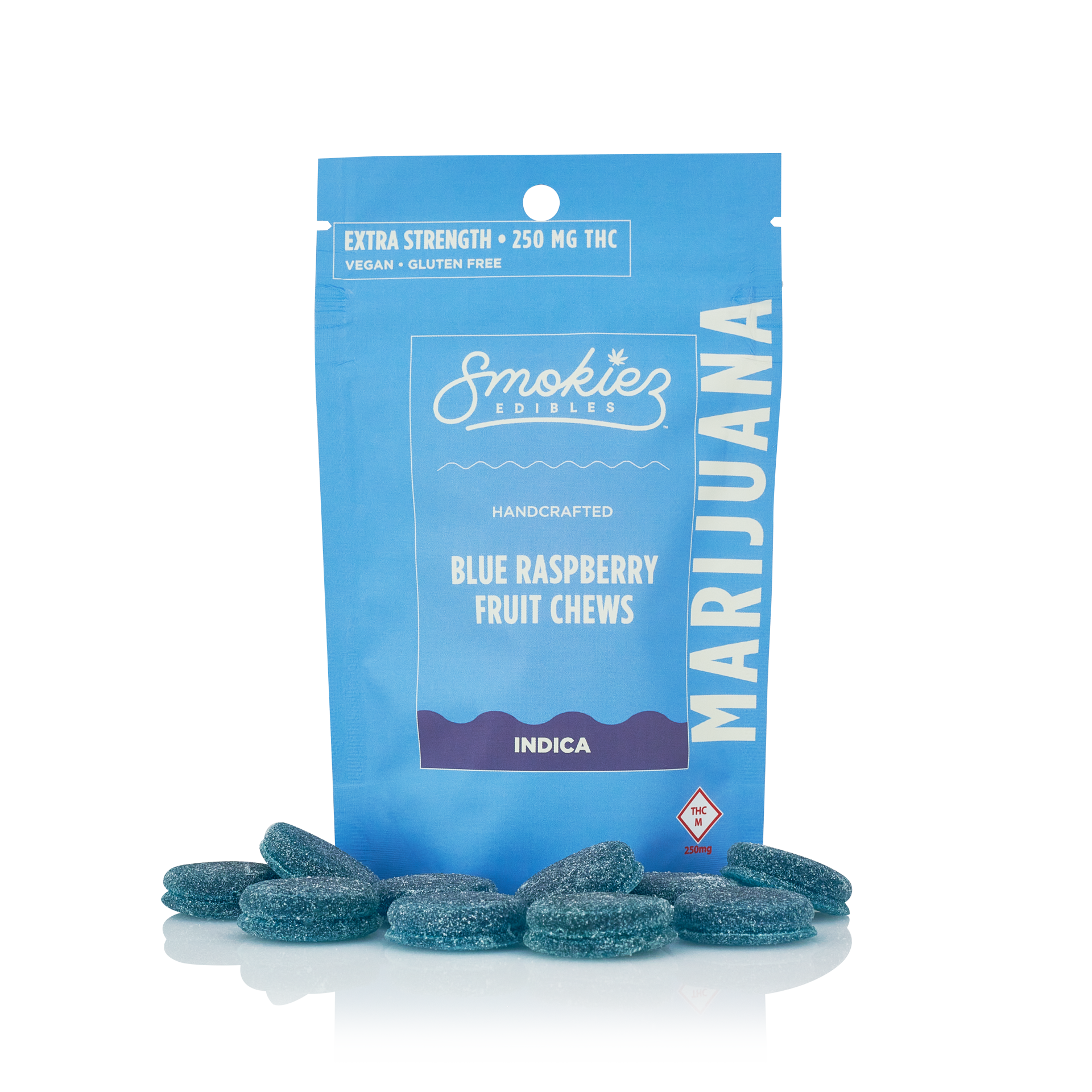 Photograph of product: Blue Raspberry | Oui'd | 250mg | Fruit Chews | Smokiez
