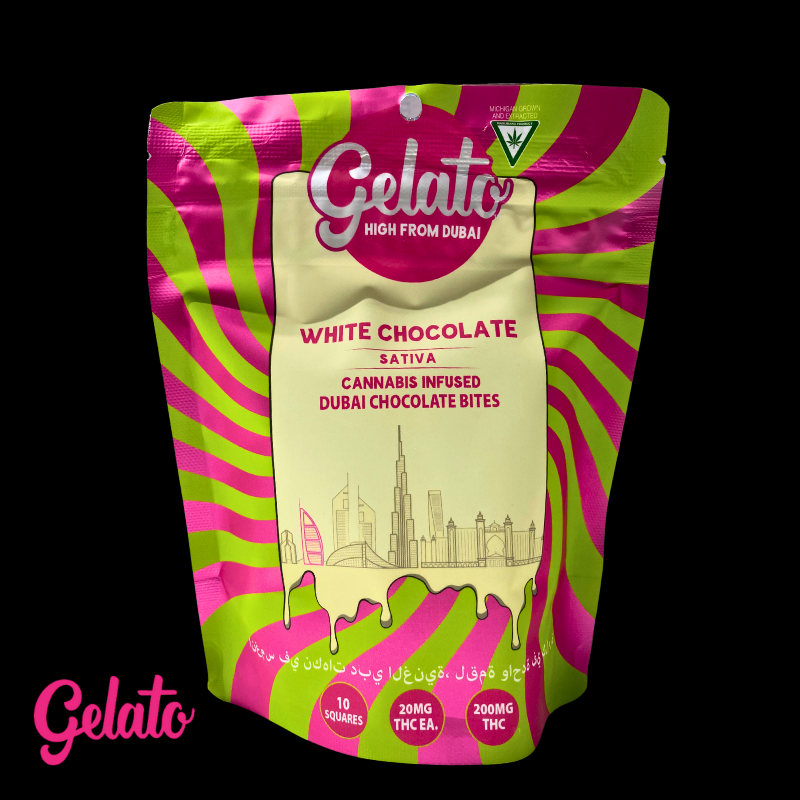 Photograph of product: Gelato Dubai Bites | White Chocolate | 200mg | Chocolate Bar