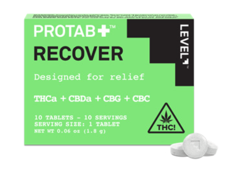 Photograph of product: Level | Tablet | Recover | TH-ouia:CBDA:CBG:CBC | 5pk |  100mg
