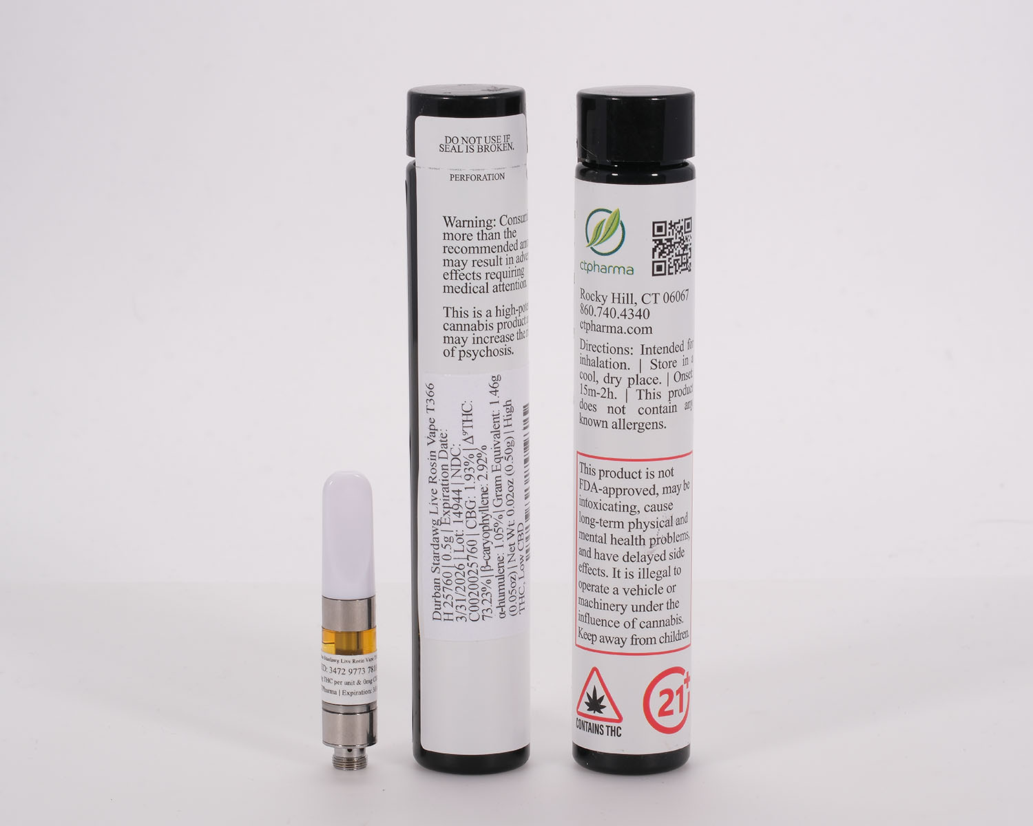 Photograph of product: HYB: Durban Stardawg | 0.5g Live Rosin Cart (H) | 25760