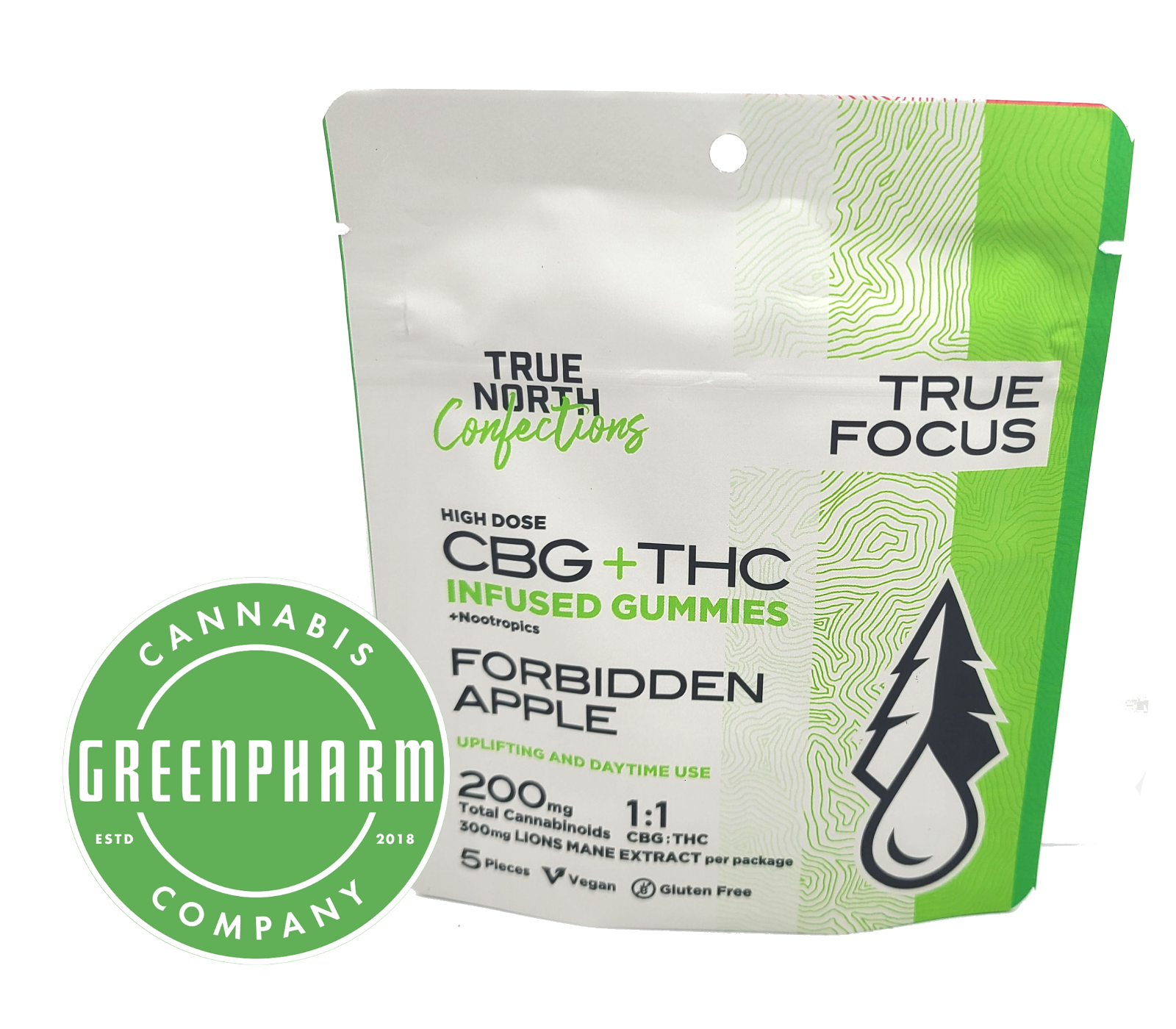 Photograph of product: Edible | True North | Forbidden Apple 1:1 TH-oui/CBG Gummies | 200mg