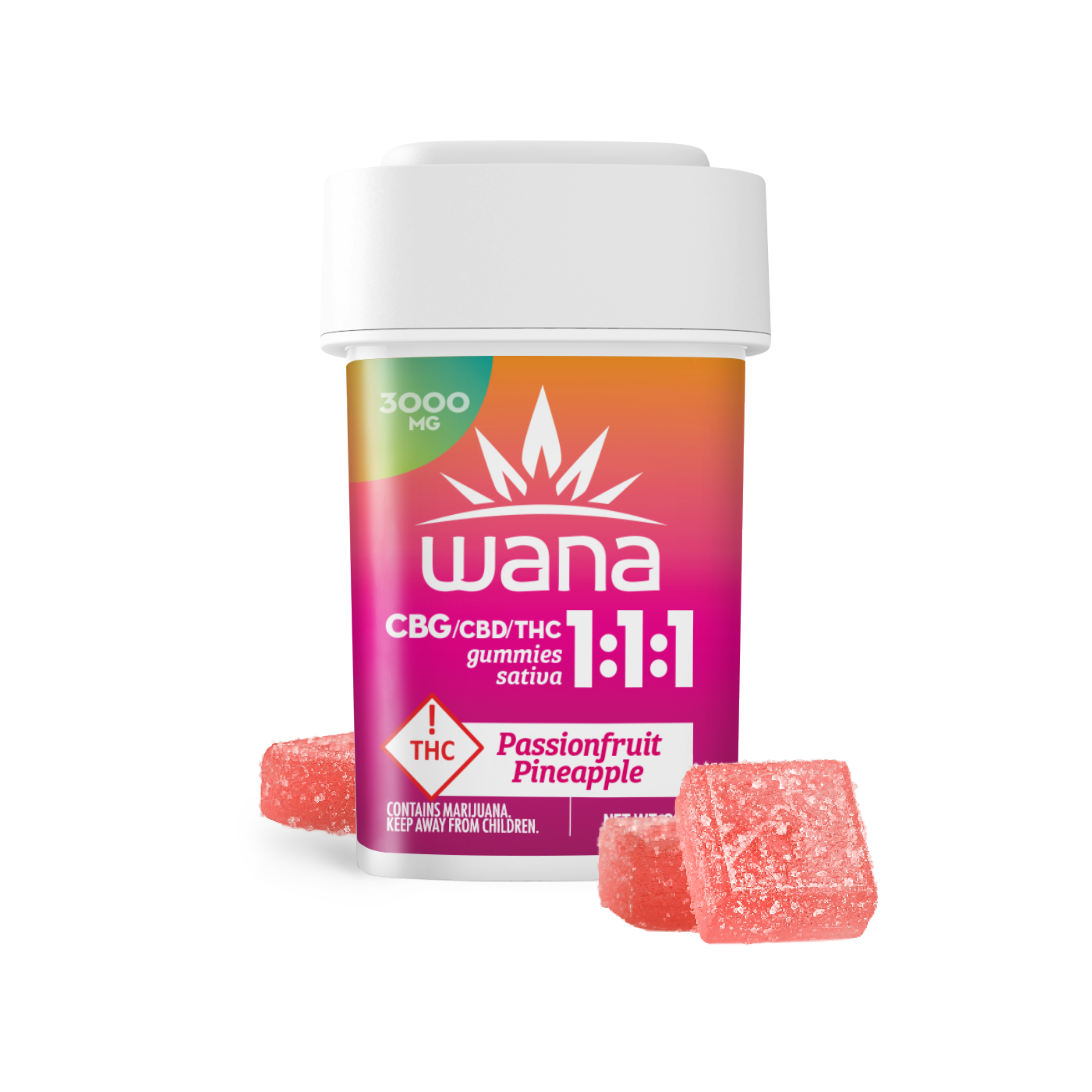Photograph of product: Medical Wana Passionfruit Pineapple 1:1:1 High Dose Gummies, 3000mg