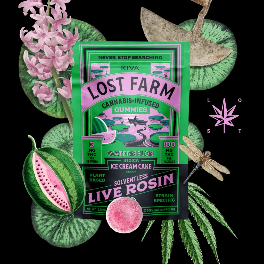 Photograph of product: Watermelon x Ice Cream Cake - 100mg | 20pk Live Rosin Gummies - Lost Farm