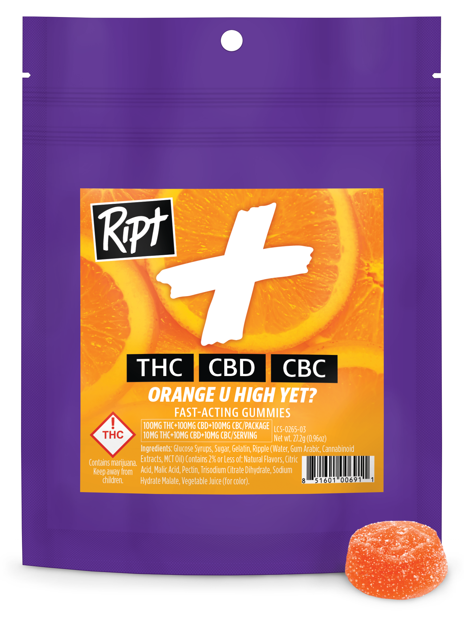 Photograph of product: Orange U High Yet? (H) - (1:1:1 TH-oui:CBD:CBC) Gummies - Ript Plus