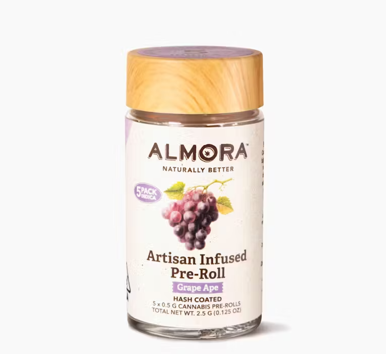 Photograph of product: Grape Ape (I) au chocolat INFUSED PREROLLS 5pk - Almora Farm