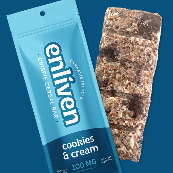 Photograph of product: ENLIVEN Cereal Bar 100mg: Cookies & Cream