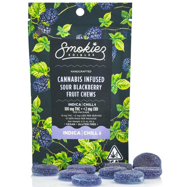 Photograph of product: Gummy - Smokiez 100mg 1:1 CBN:TH-oui 10pk - Sour Blackberry