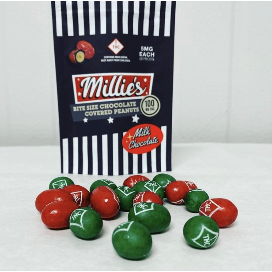 Photograph of product: Chocolate 100mg - Millie's - Chocolate Covered Peanuts