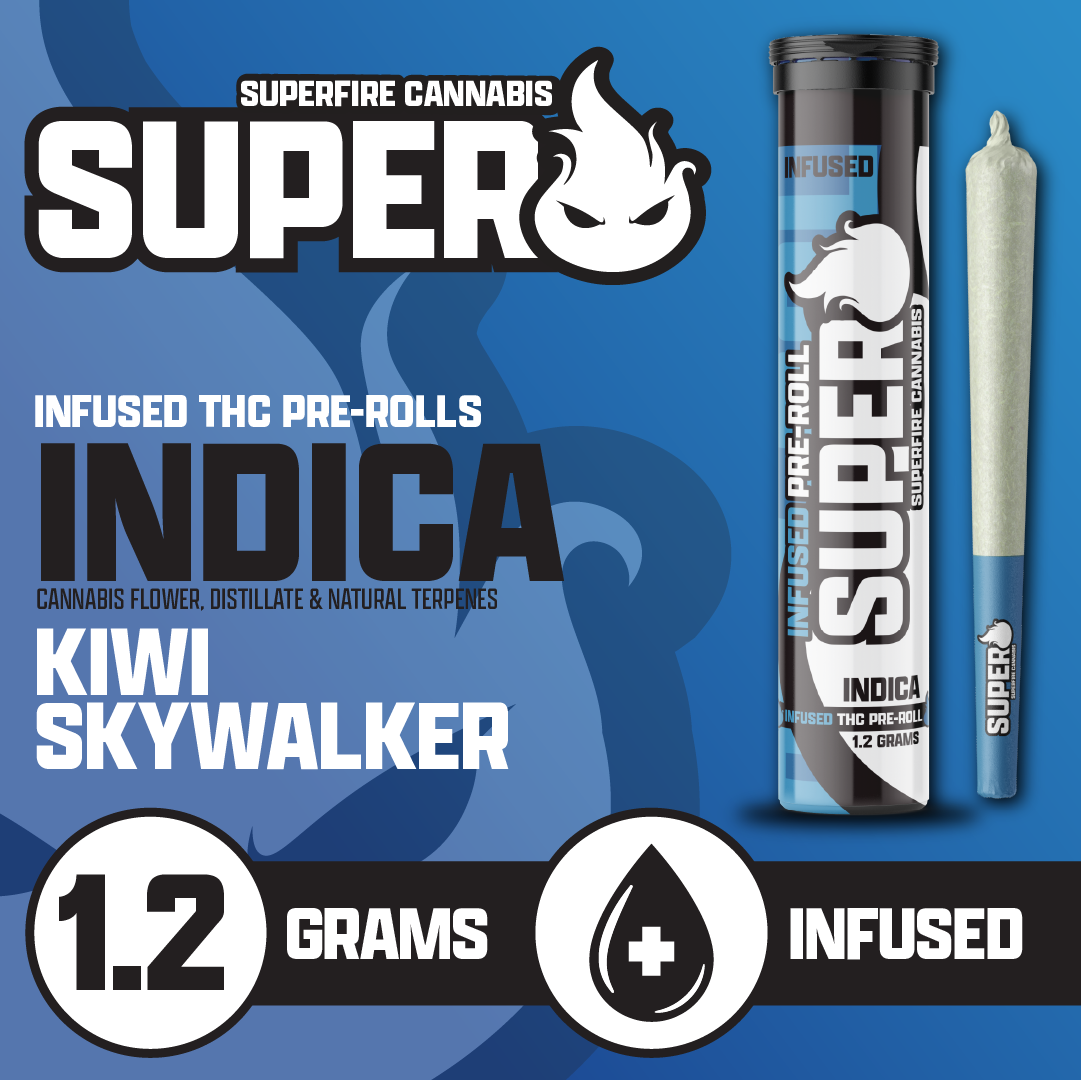 Photograph of product: SuperFire - Infused Preroll - Kiwi Skywalker - 1.2g