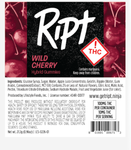 Photograph of product: Ript - Wild Cherry (H) - 100mg Gummies