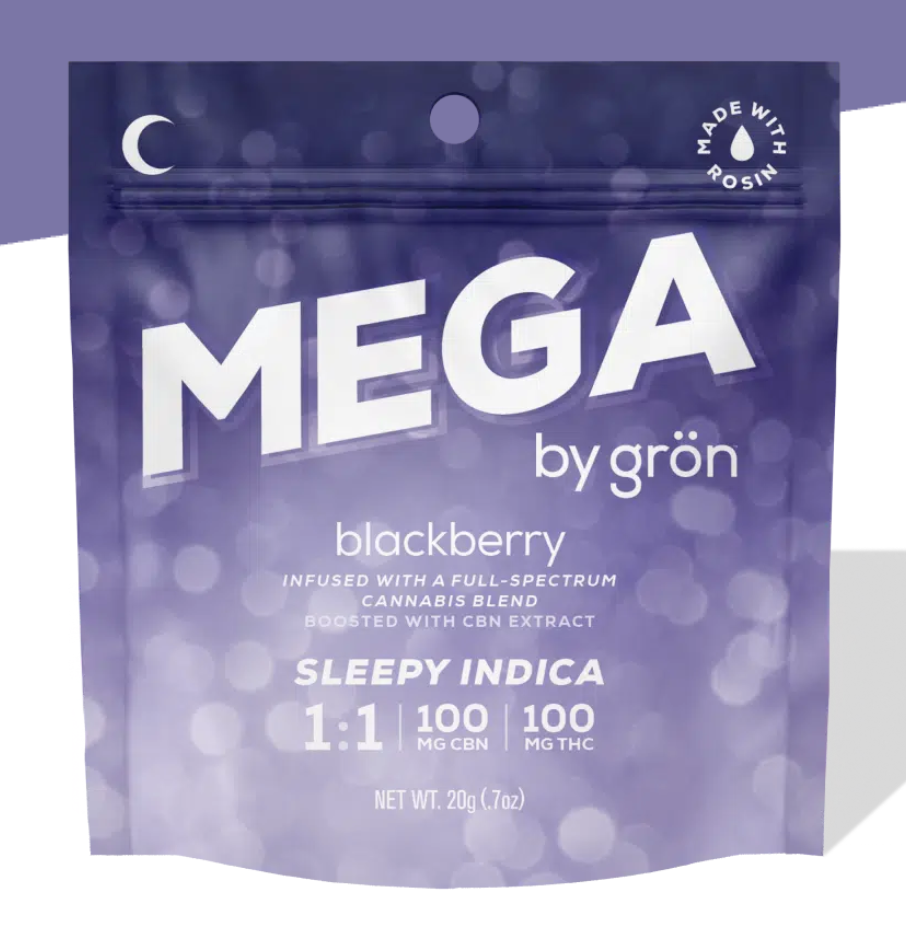 Photograph of product: Grn | 100mg 1:1 Mega Gummies | Sleepy | Blackberry