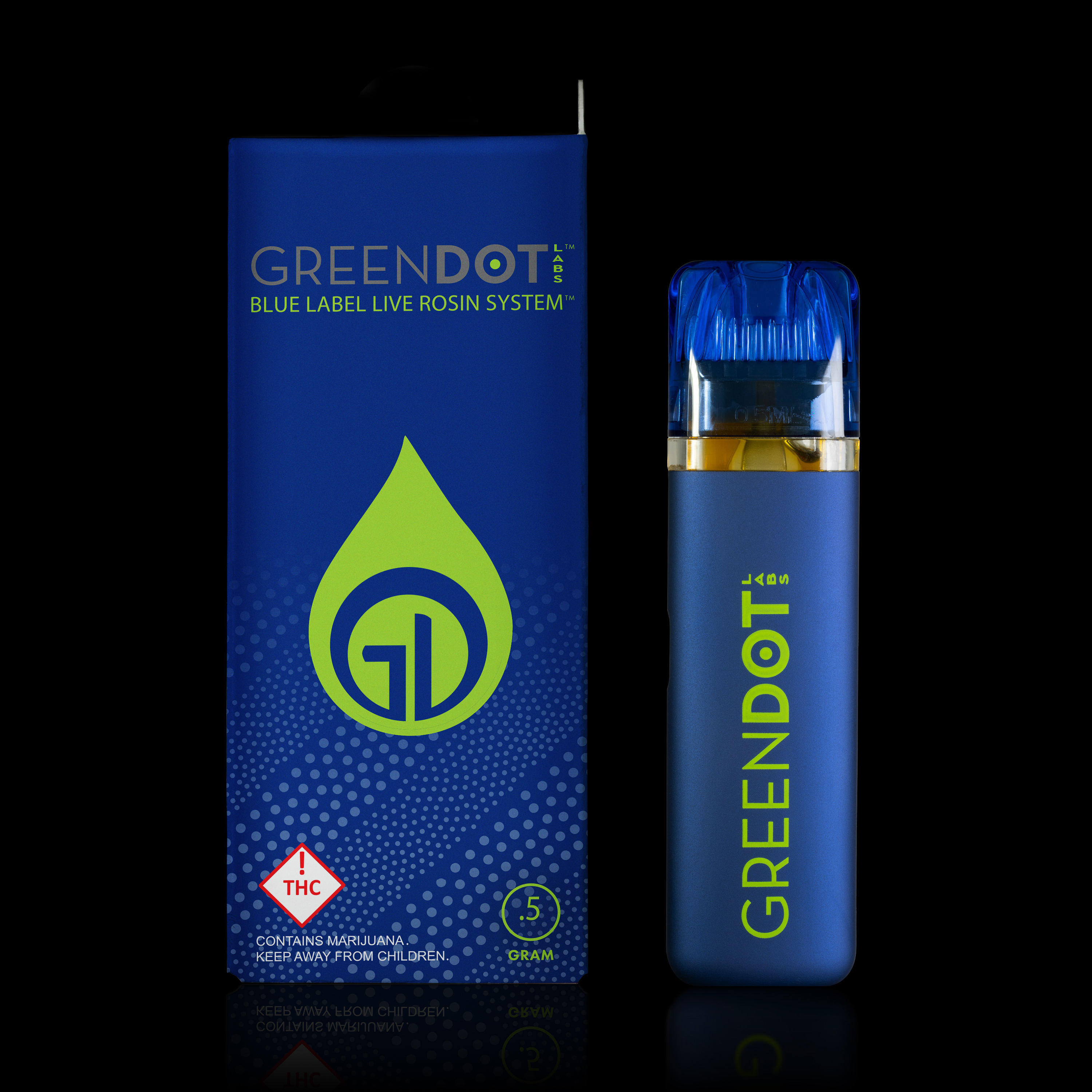 Photograph of product: Green Dot | 500mg AIO | Blue Label | Thunderdome