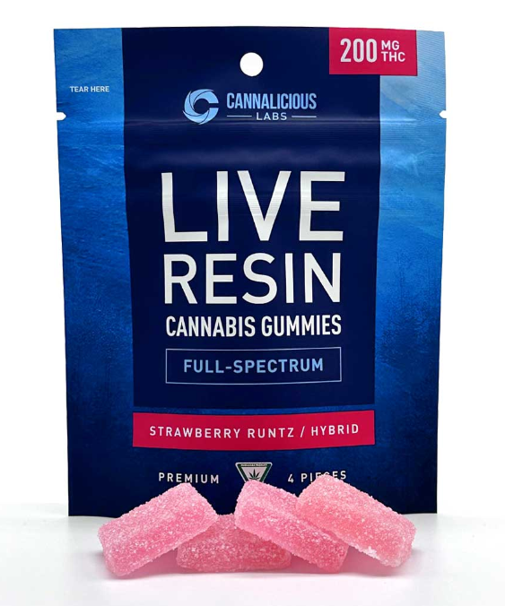 Photograph of Product: Cannalicious - Gummies - 200mg Live Resin - Strawberry Runtz - Hybrid
