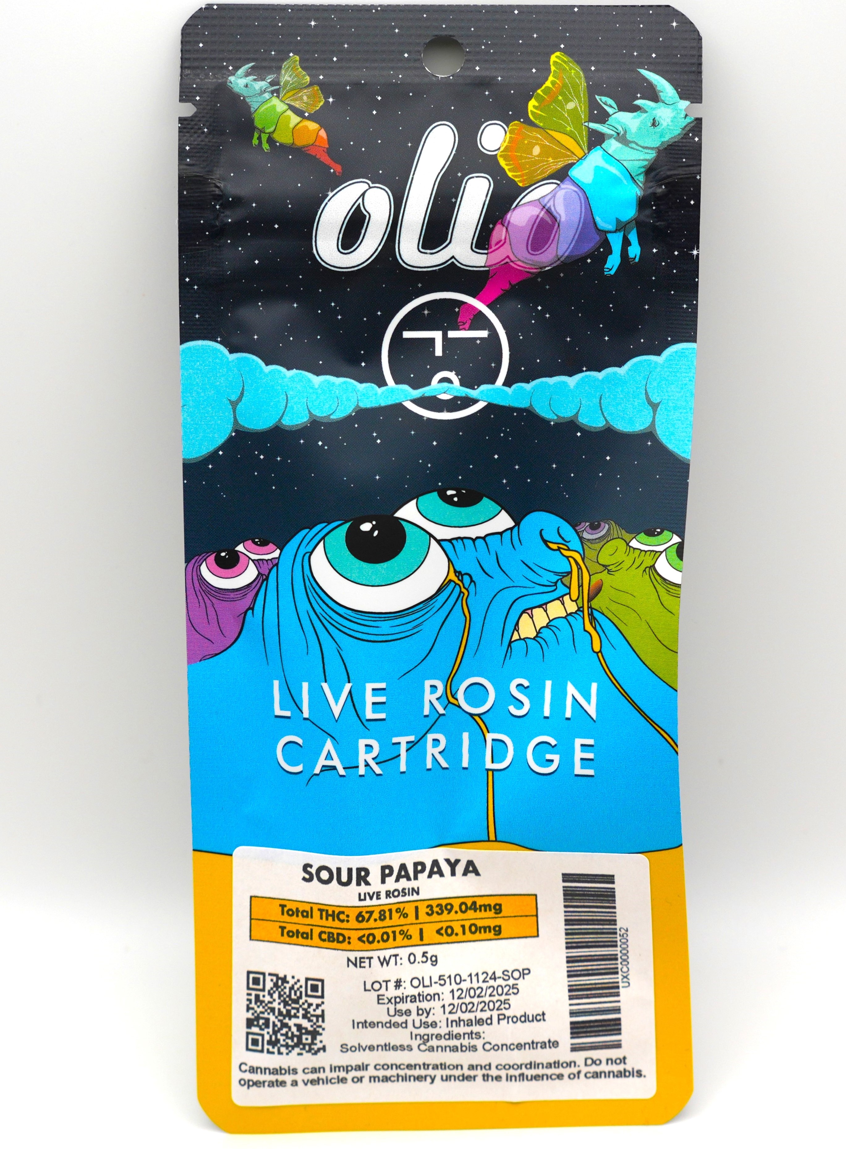 Photograph of product: Olio | Sour Papaya| Live Rosin | Oui'd | Cart