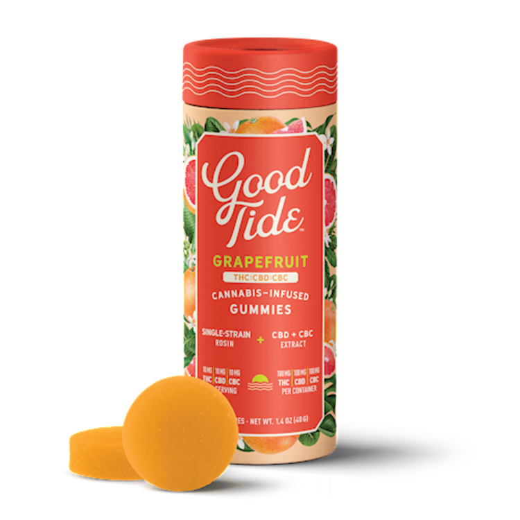 Photograph of product: Good Tide - Sativa Grapefruit 1:1:1 CBD/CBC Rosin Gummies 10pk