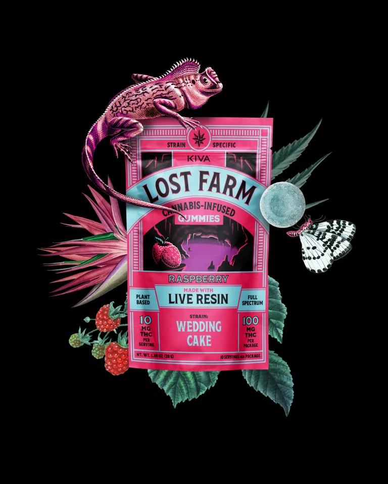Photograph of product: Kiva | Lost Farm | Raspberry x Wedding Cake | Live Resin Gummies | 100mg
