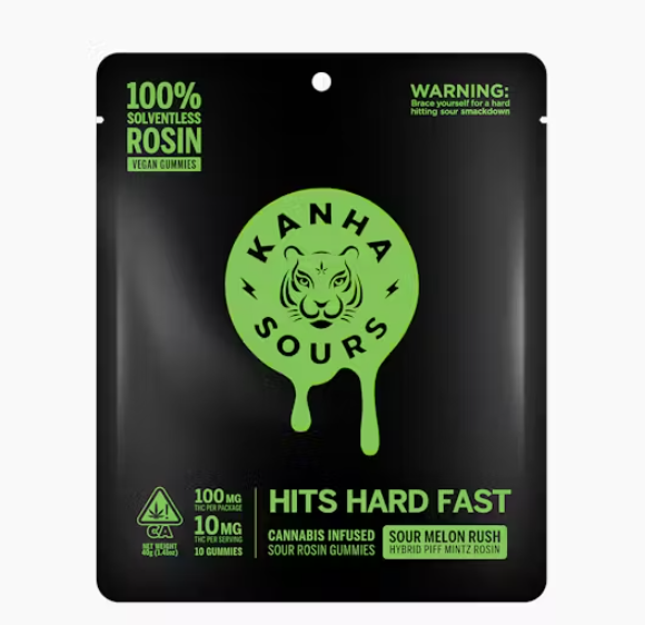 Photograph of product: Kanha NANO Sour Melon Rush Hybrid Solventless Rosin Gummies 100mg