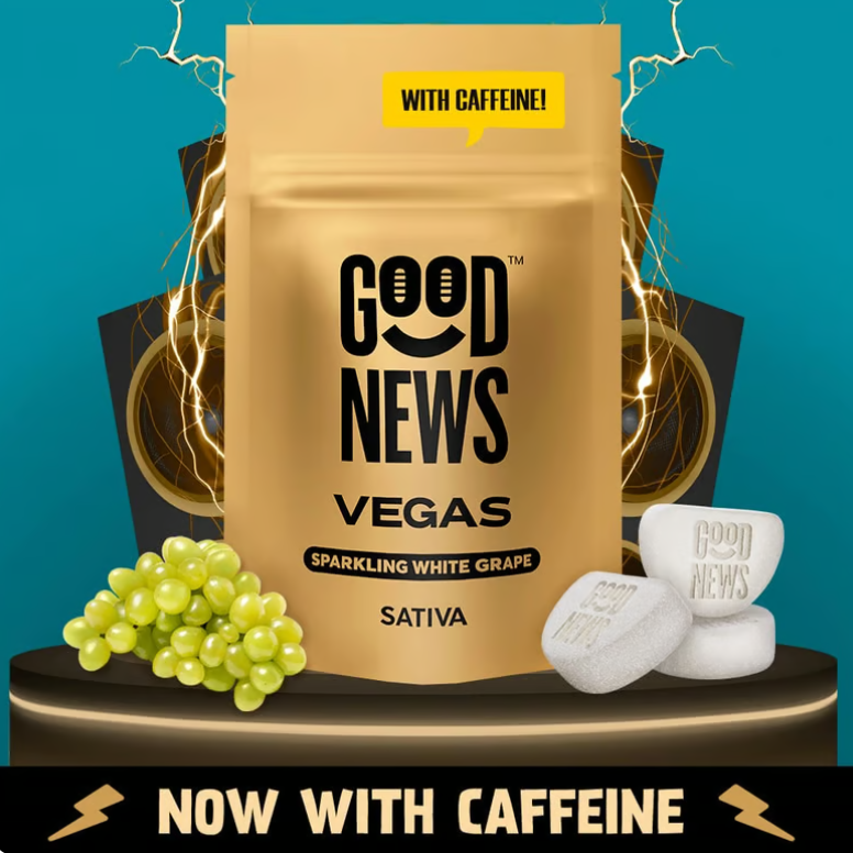 Photograph of product: Good News | Vegas: Sparkling White Grape + Caffeine (10 Pk) | Edibles | 100mg