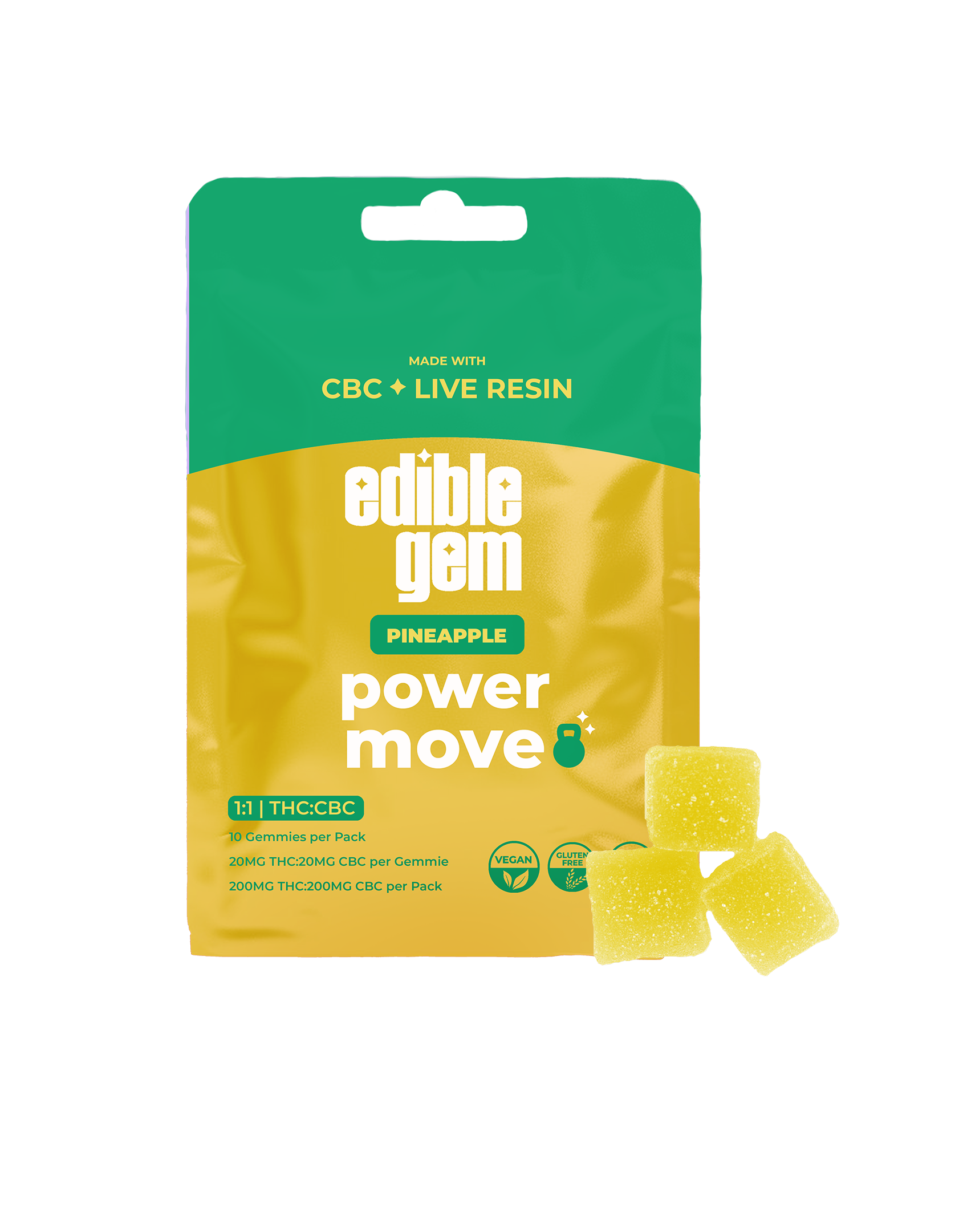 Photograph of product: Power Move 1:1 CBC - Live Resin Gummies - Pineapple