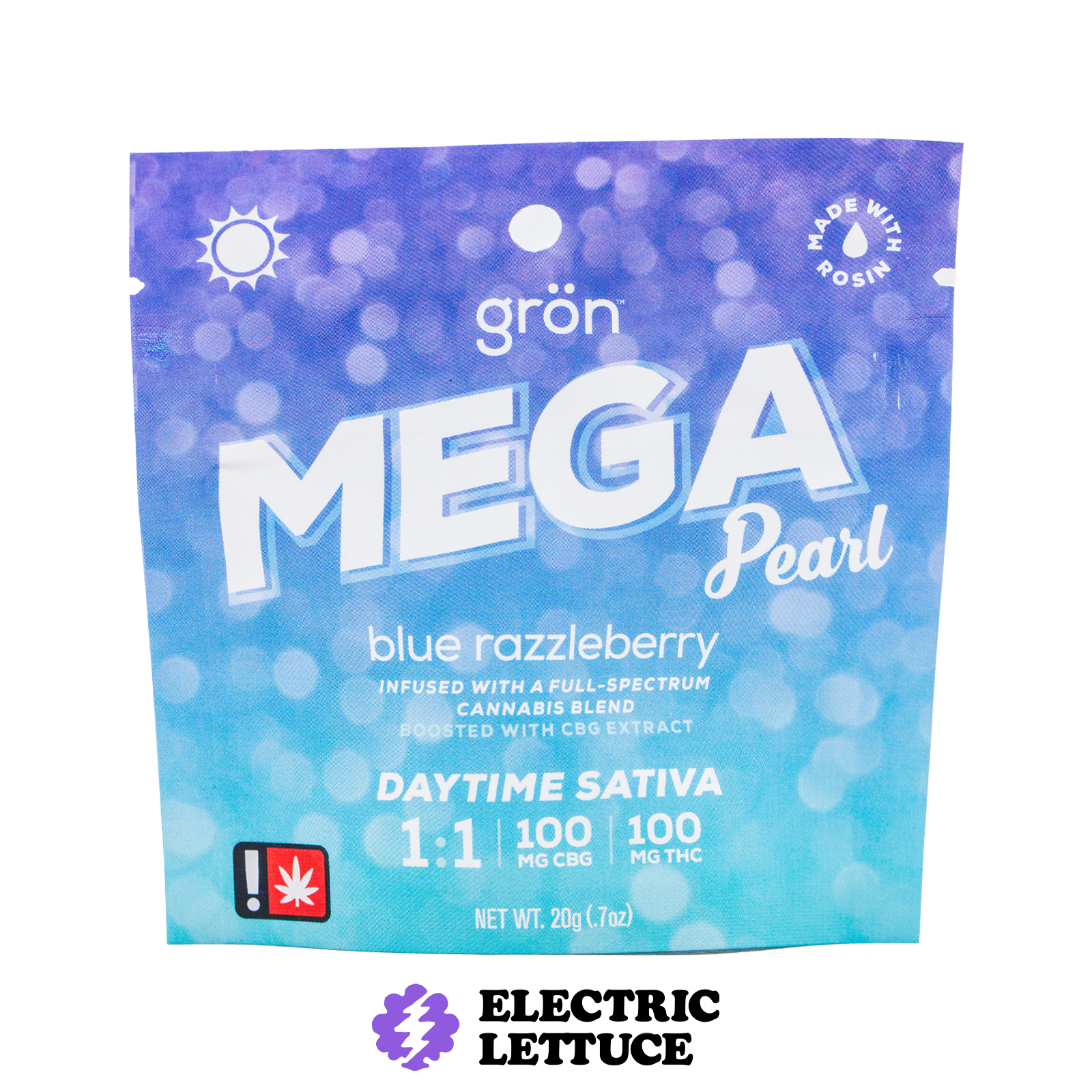 Photograph of product: Gron Blue Razzleberry 1:1 CBG Mega Pearl 100mg