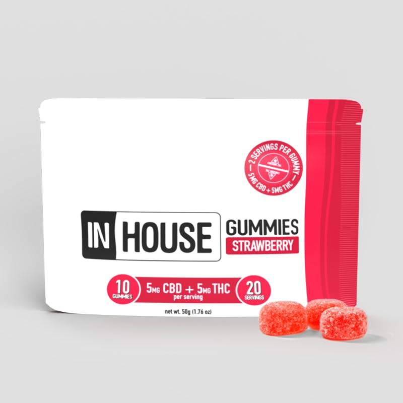 Photograph of product: Strawberry Gummies 1:1 - CBD/TH-oui 5mg/100mg Total