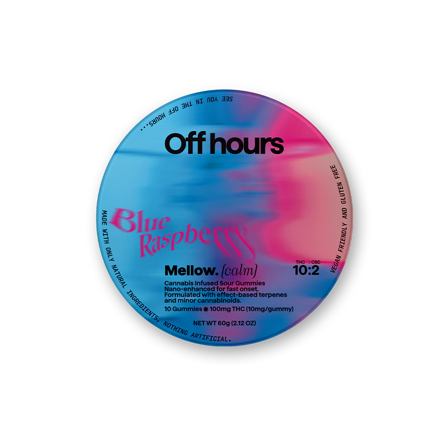 Photograph of product: Off Hours - Mellow - Blue Raspberry - 10ct Sour Gummies