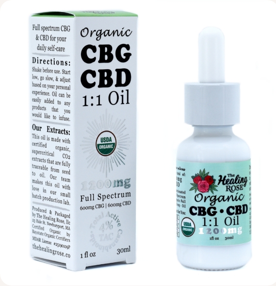 Photograph of product: The Healing Rose Organic Full Spectrum Oil CBG + CBD 1:1 Tincture 1200mg 1fl oz