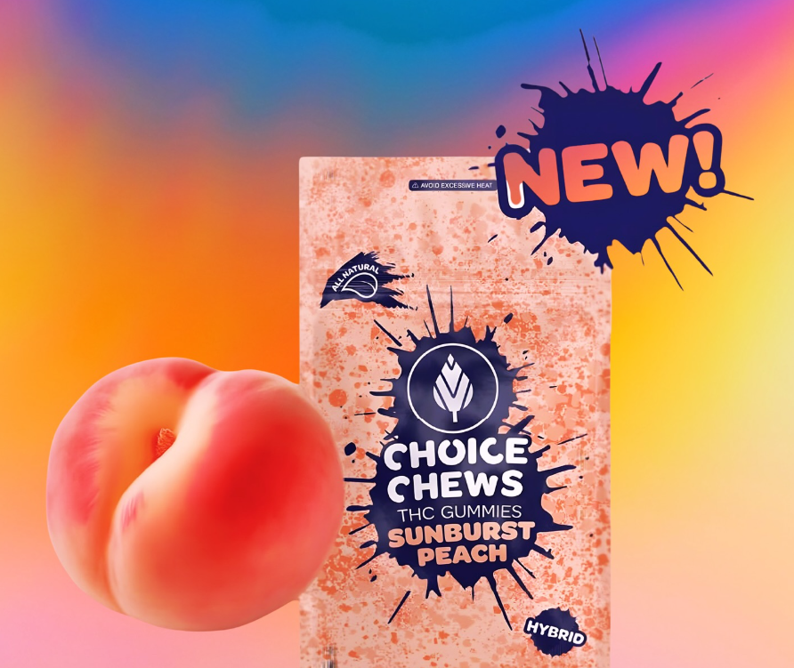 Photograph of product: CHOICE CHEWS - Sunburst Peach Gummies - Hybrid (10mg Per Piece/100mg)