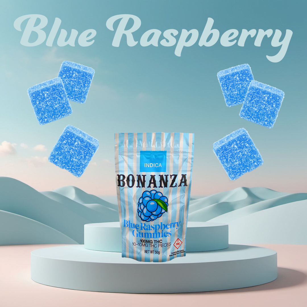 Photograph of product: Bonanza (I) Blue Raspberry Gummies 100mg