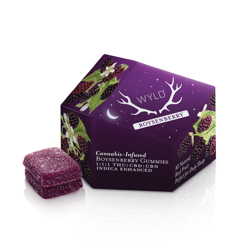 Photograph of product: WYLD | Boysenberry | 1:1:1 TH-oui:CBD:CBN | 10pk