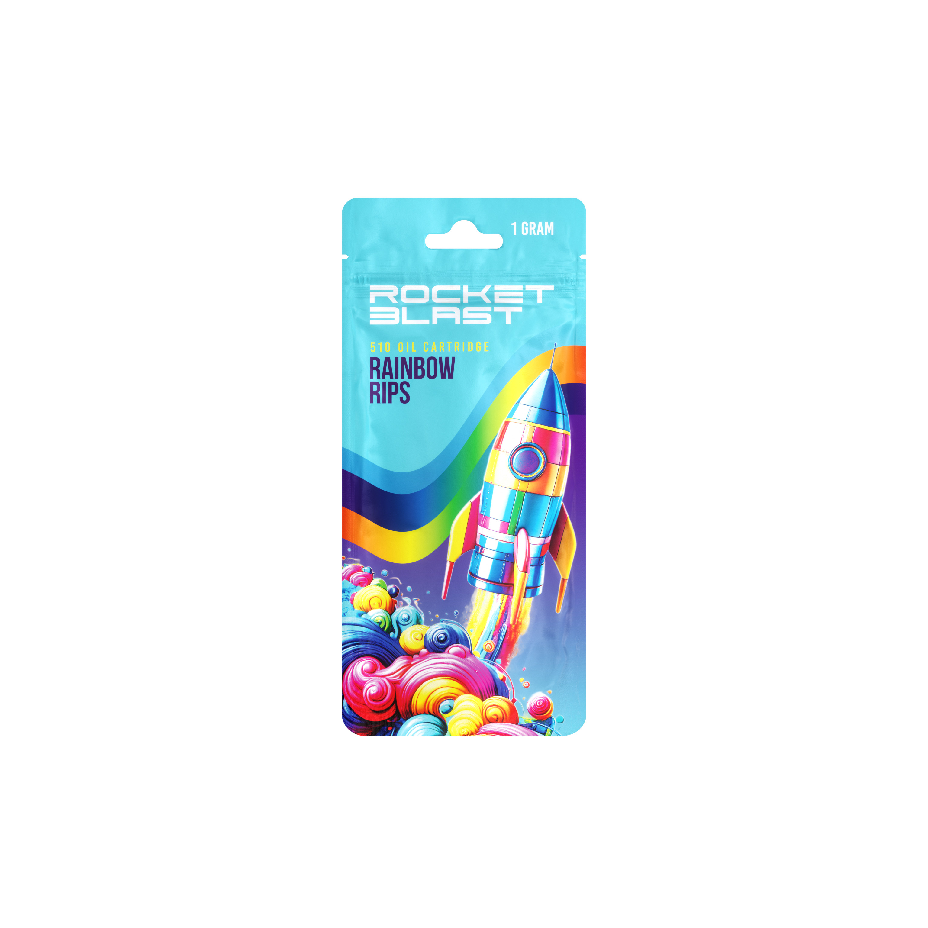 Photograph of product: Rocket Blast | Rainbow Rips | 1G 510 Distillate Cartridge