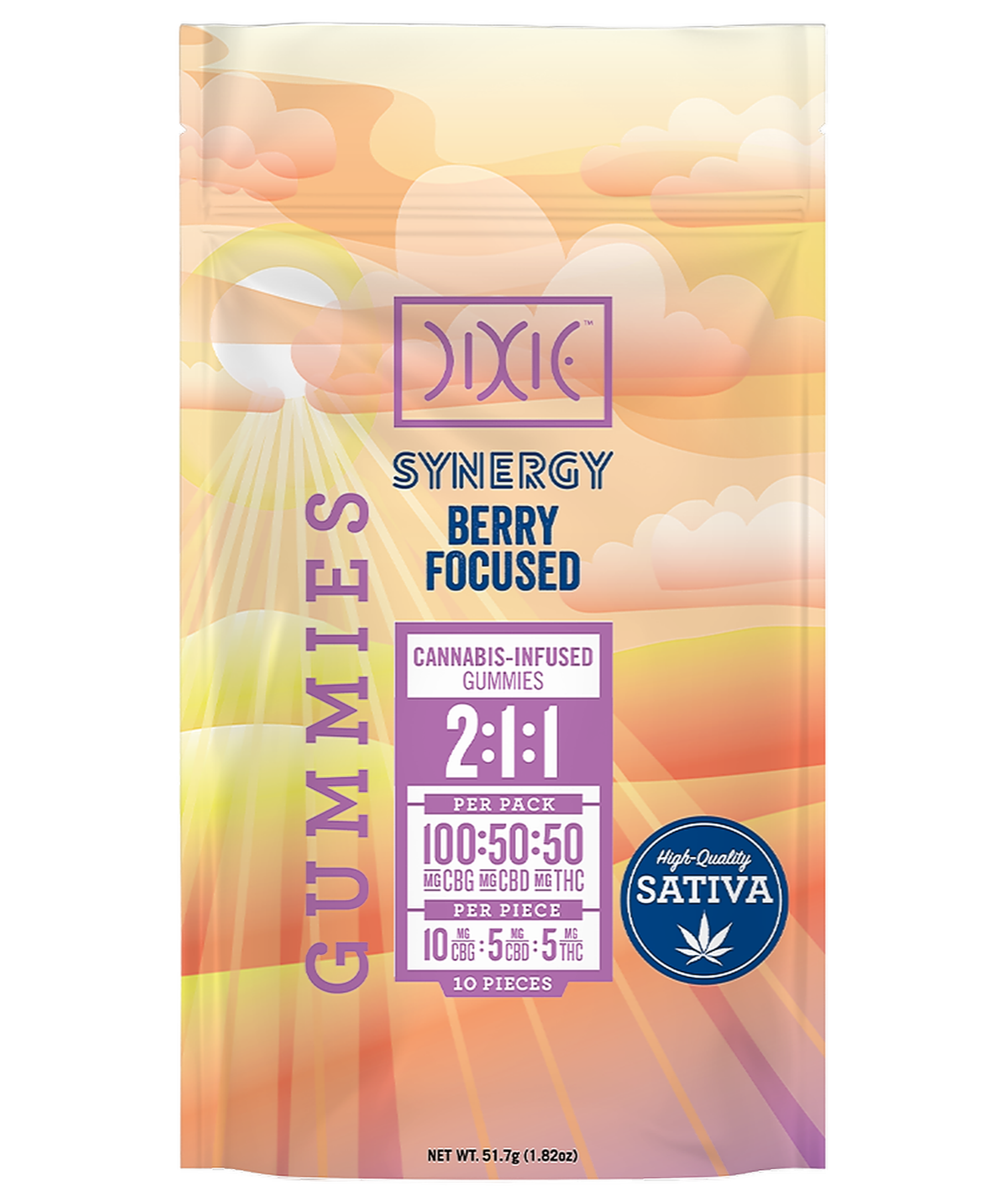 Photograph of Product: Dixie Synergy Berry Focused 2:1:1 100mg CBG/CBD/THC Gummies Rec