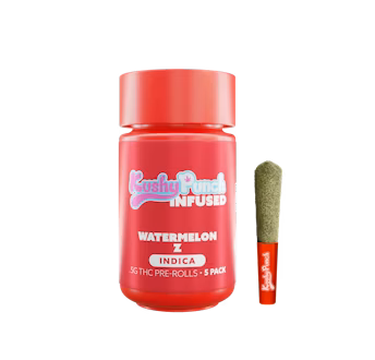 Photograph of product: KUSHY PUNCH - PREROLL INFUSED - 0.5G - 5PK - WATERMELON Z - Oui'd