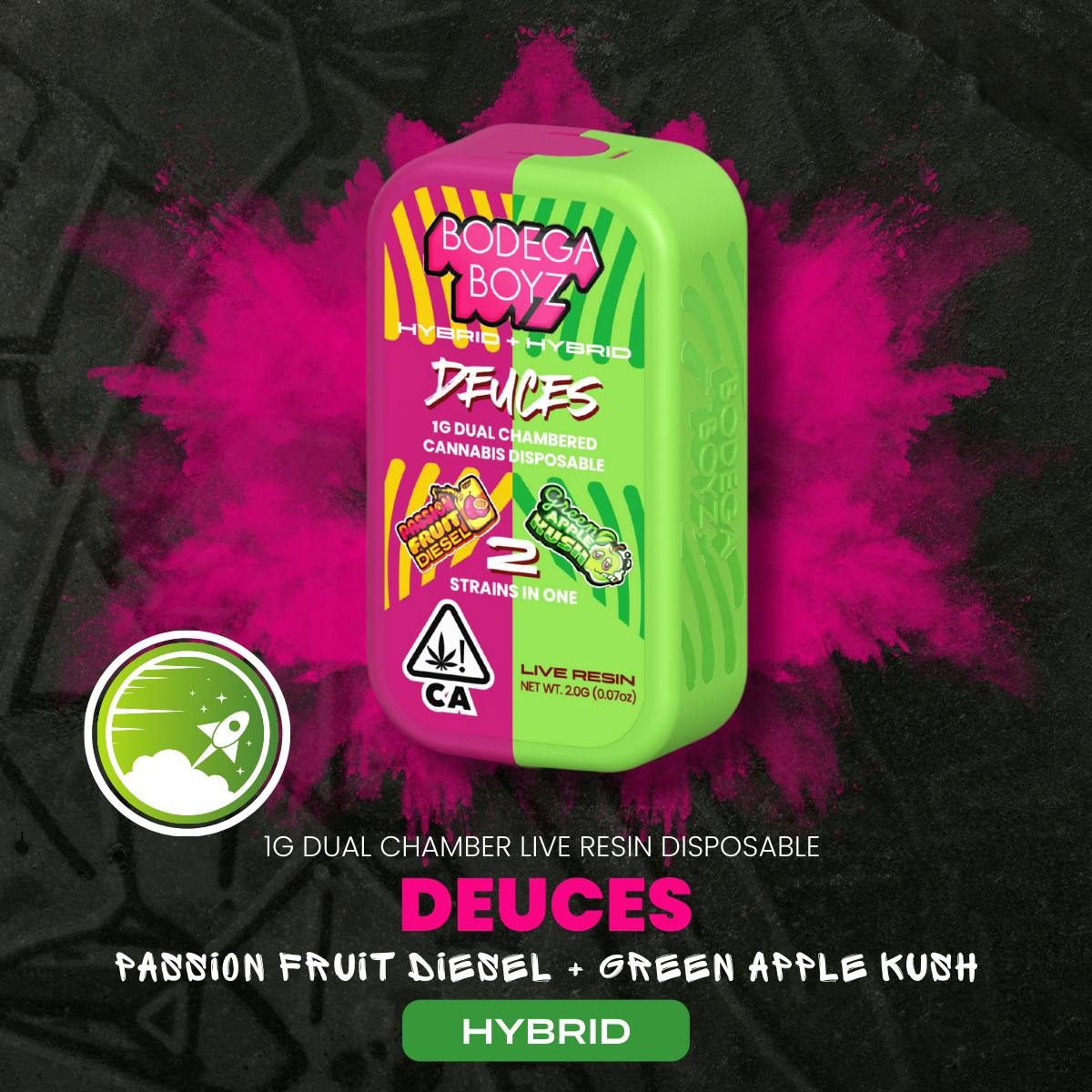 Photograph of Product: BODEGA BOYZ | PASSIONFUIT DIESEL X GREEN APPLE KUSH | 3:1 DUAL CHAMBER ALL-IN-ONE | 1G
