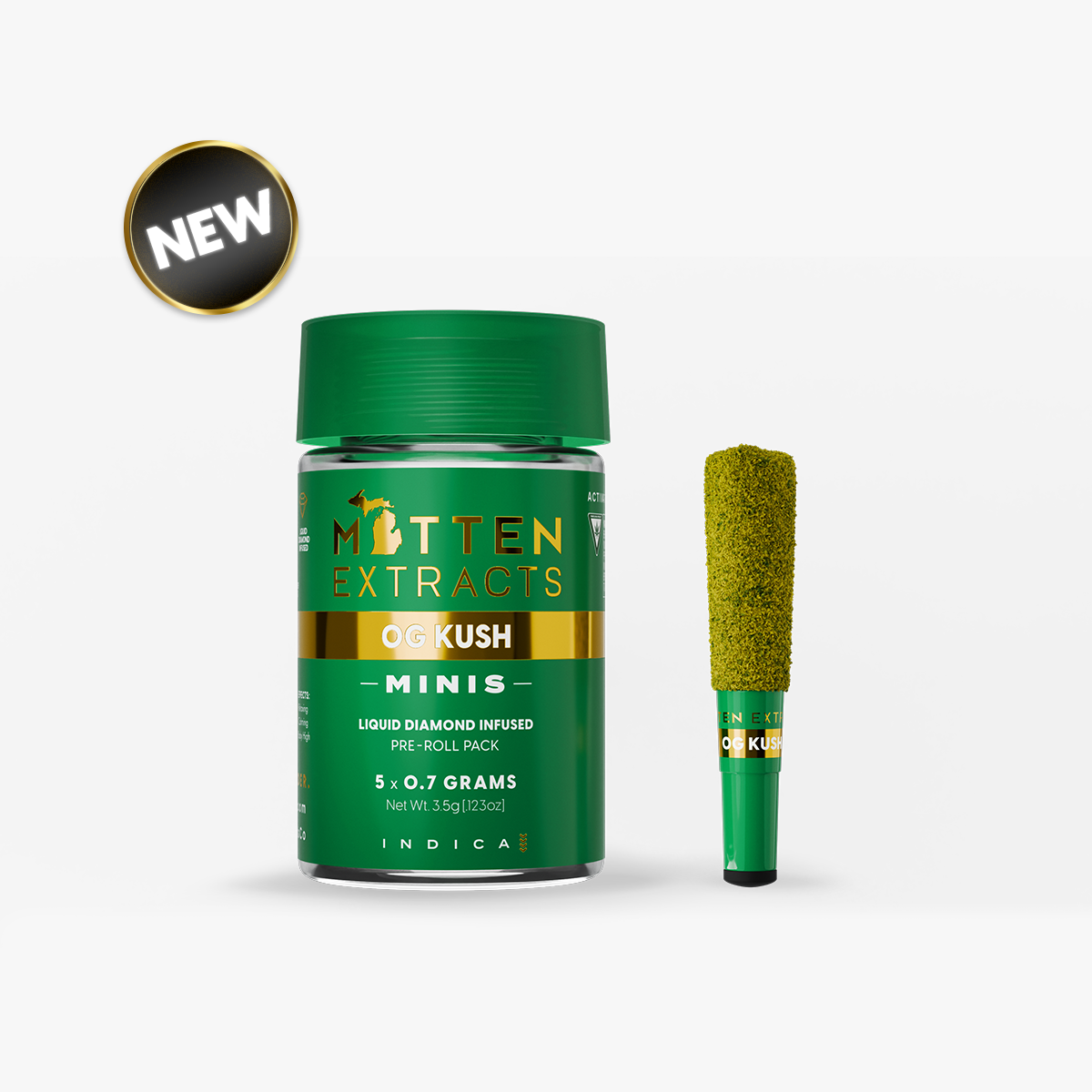 Photograph of product: Mitten Extracts - Liquid Diamond Pre-roll 0.7g - 5pk - OG Kush - Oui'd