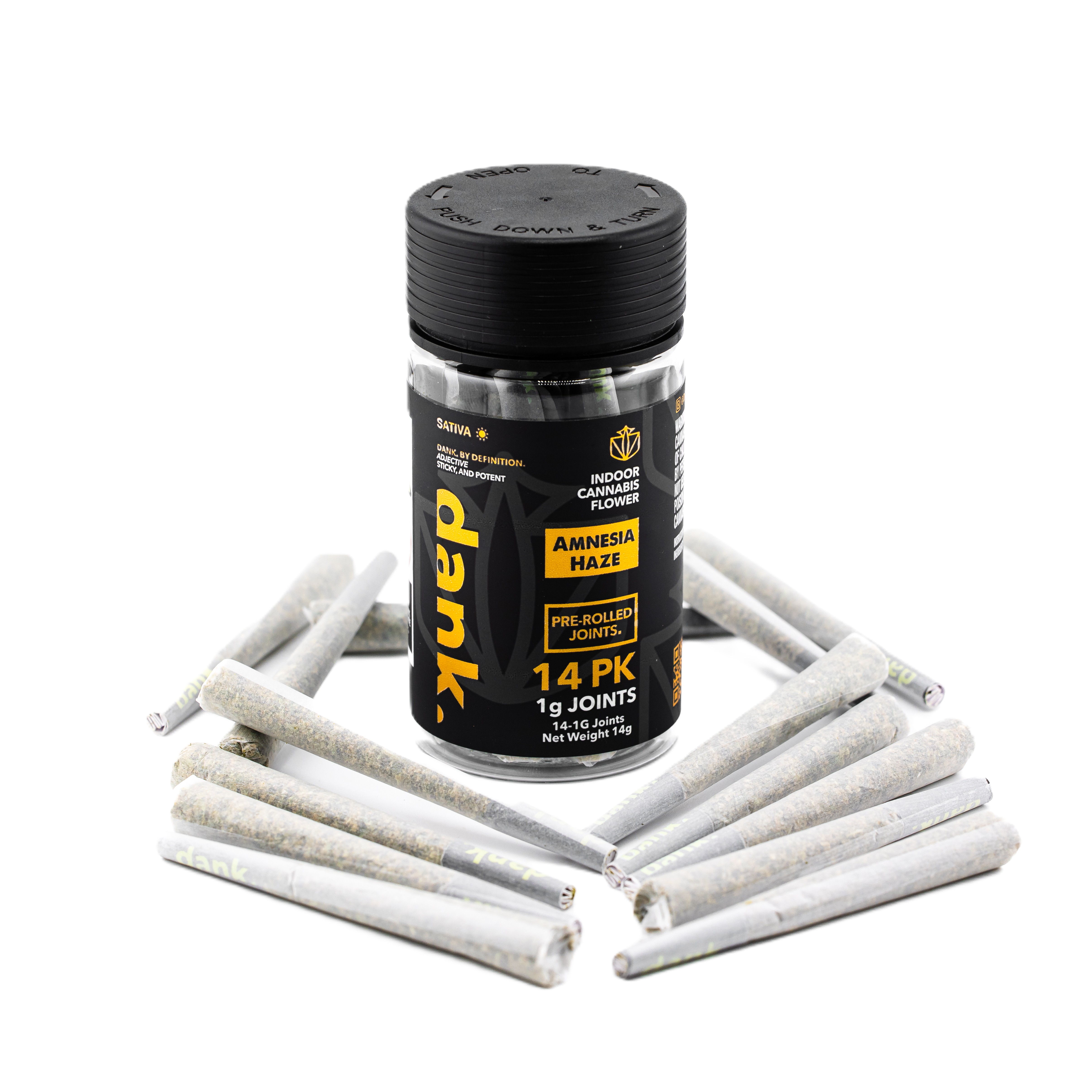 Photograph of product: Dank | Preroll 14 Pack | Amnesia Haze | 14g