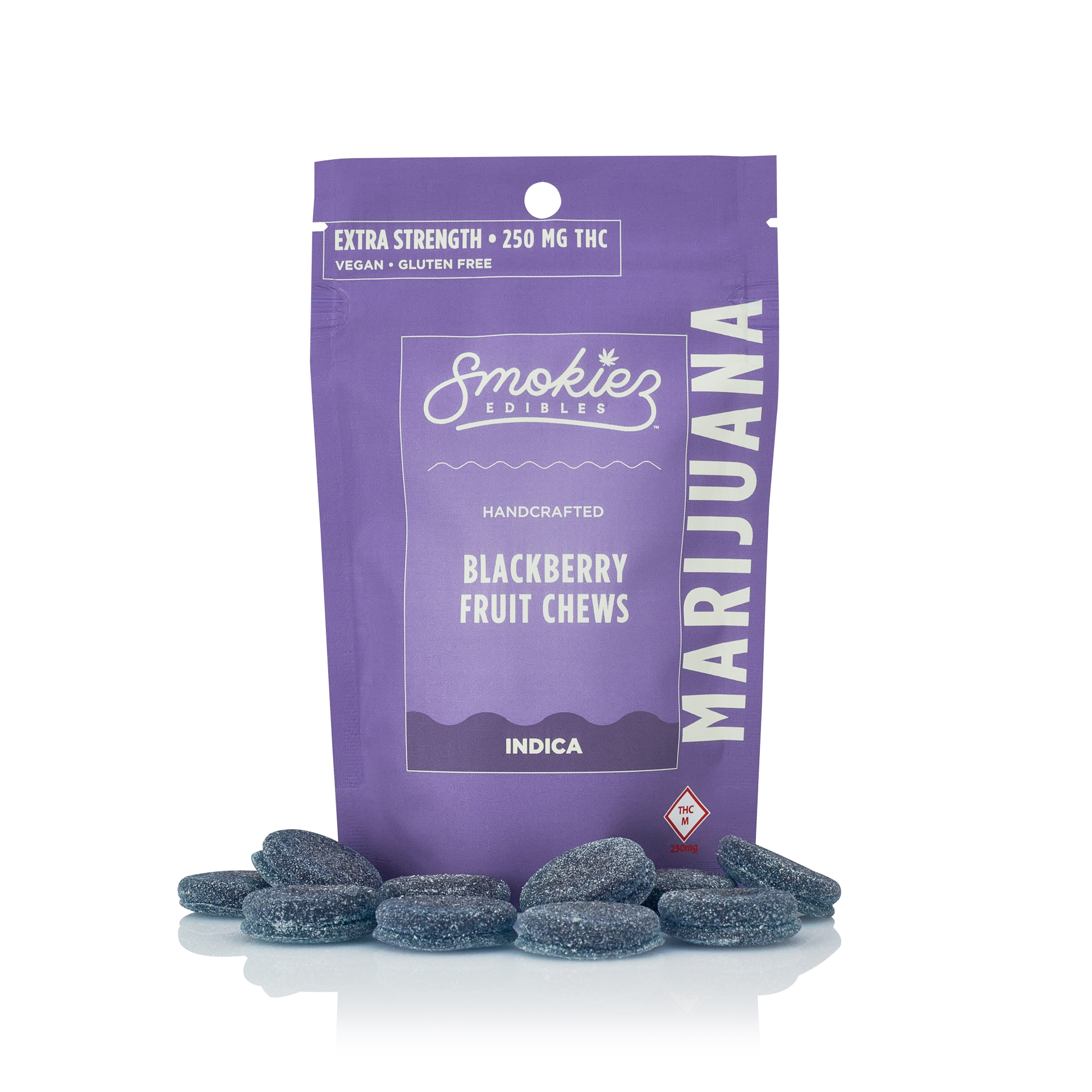 Photograph of product: EXTRA-STRENGTH! Blackberry Oui'd  250mg TH-oui Fruit Chews