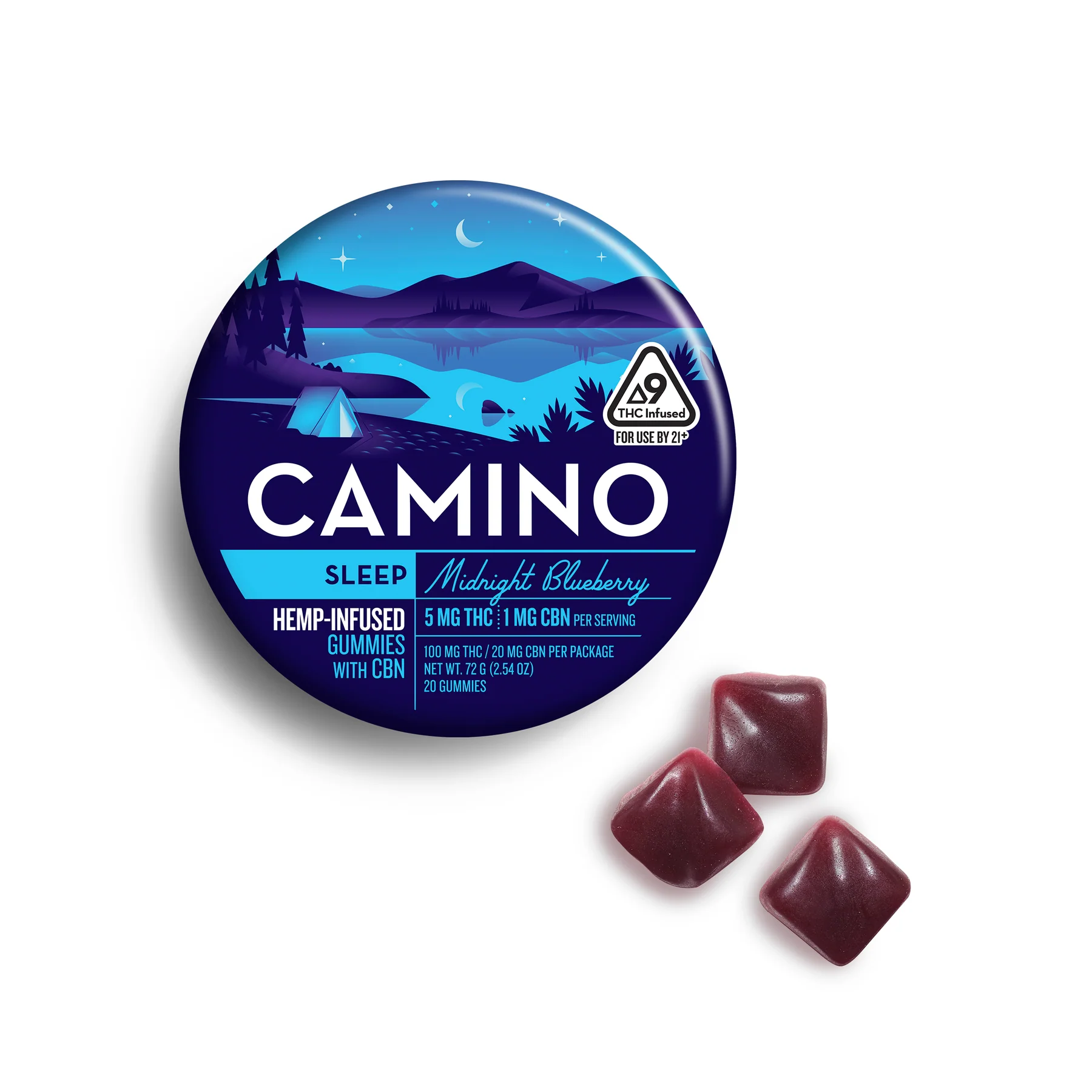 Photograph of product: Midnight Blueberry | 5:1 TH-oui:CBN Gummies | 100mg | 10-Pack