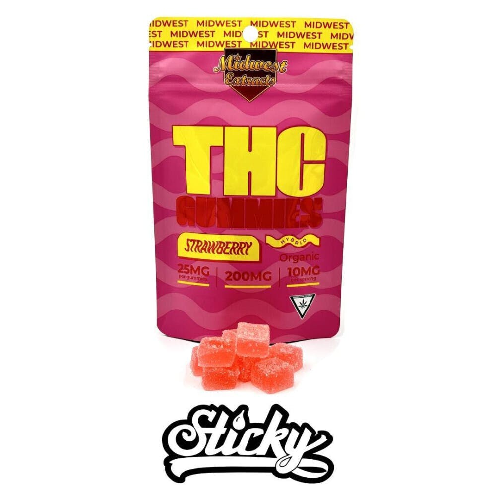 Photograph of product: REC Midwest Extracts Strawberry Gummies 200mg (8x25mg)
