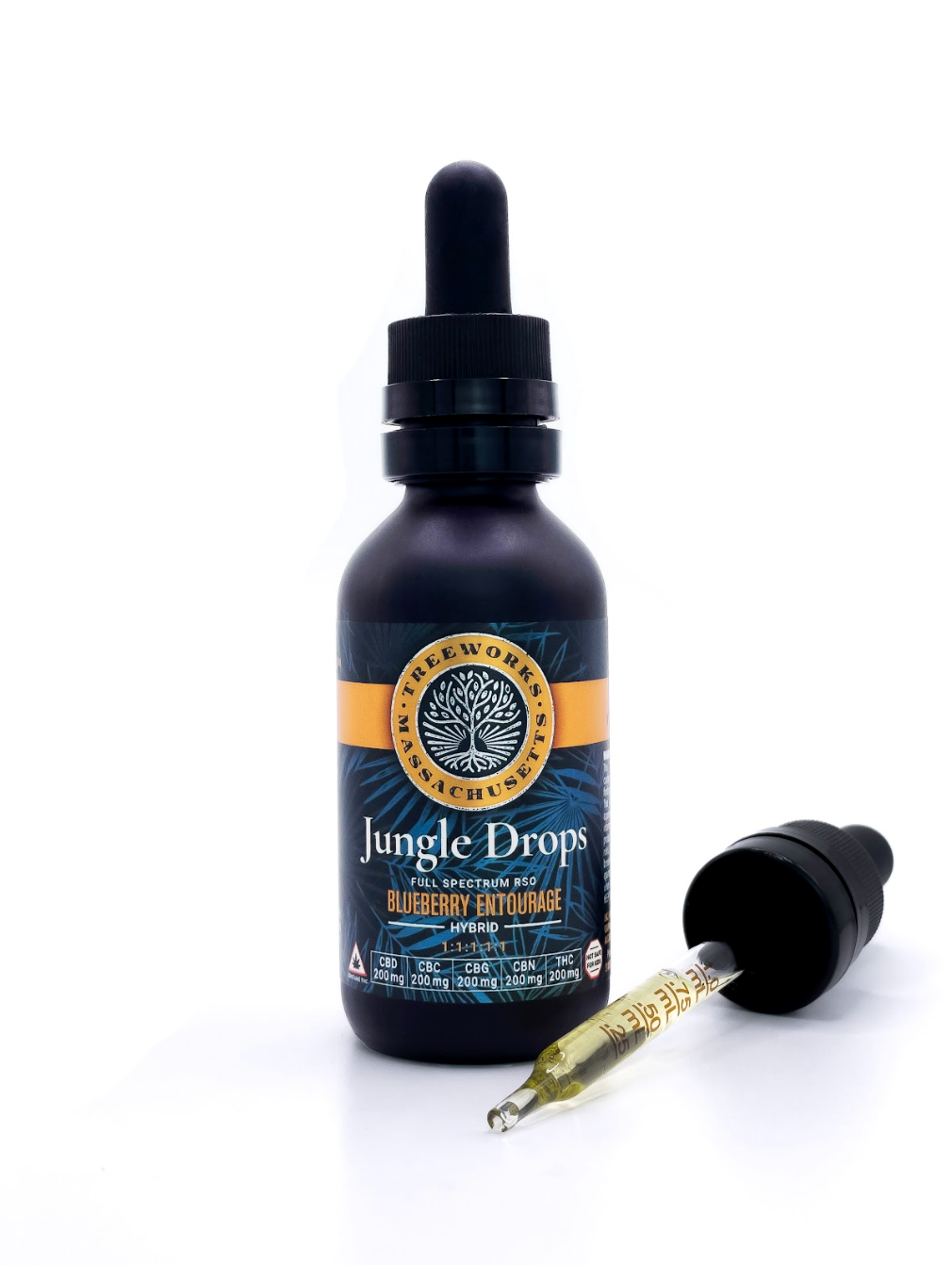 Photograph of product: Jungle Drops - 1:1:1:1:1 (CBD:CBC:CBG:CBN:TH-oui) Tincture - Treeworks