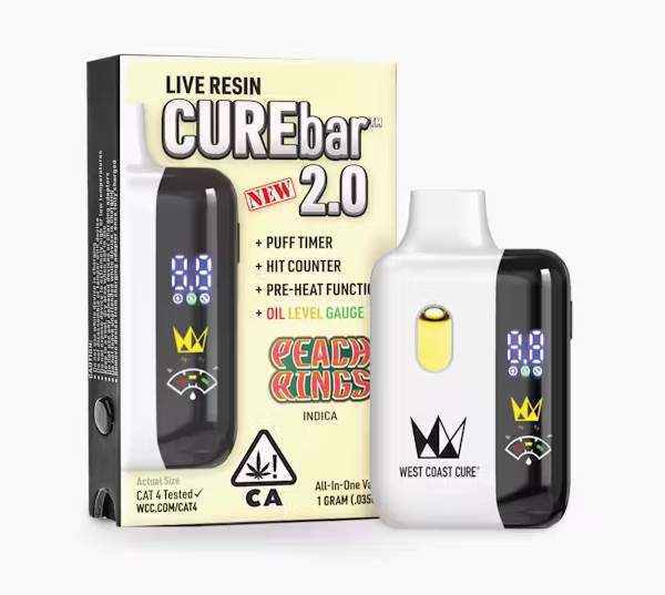 Photograph of product: West Coast Cure Peach Rings Live Resin CUREbar 2.0 AIO 1g