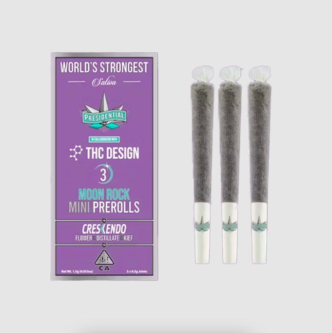 Photograph of product: CRESCENDO | MOON ROCK INFUSED MINI PREROLLS | 3 PACK | Oui'd | PRESIDENTIAL PEEWEE