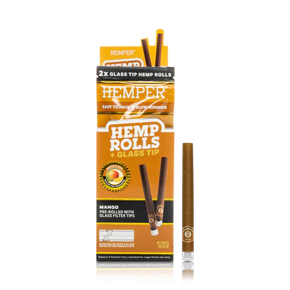 Photograph of product: Hemper Mango Flavor Hemp Rolls + Glass Tip 2pk King Size