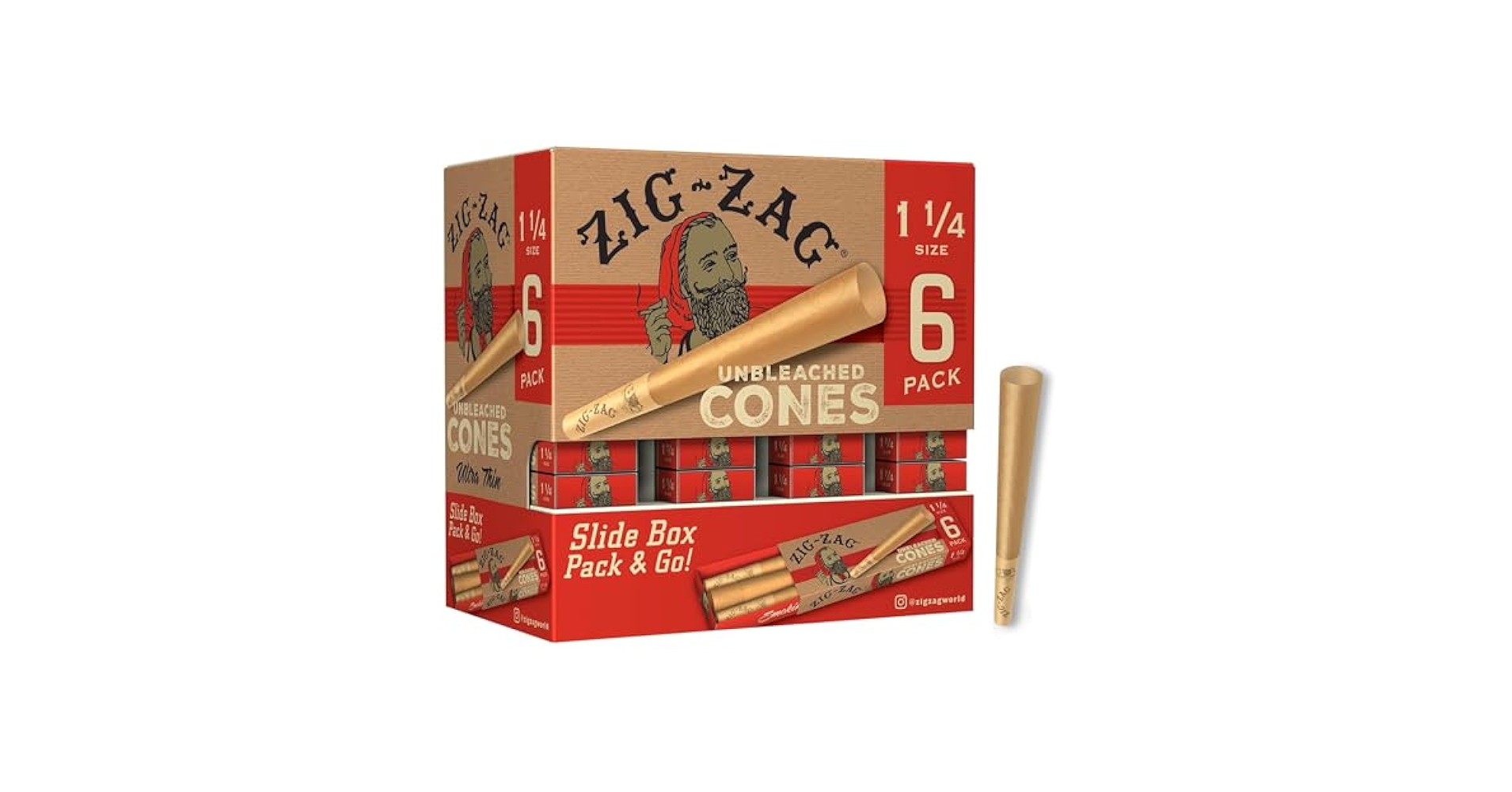 Photograph of product: Zig Zag Pre Rolled Cones Unbleached 1 1/4 6pk