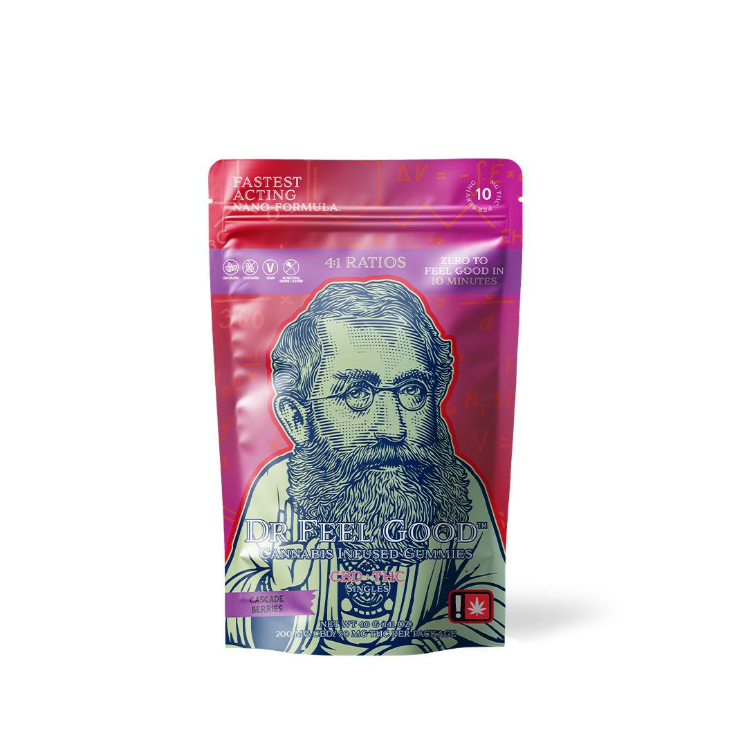 Photograph of product: Dr. Feel Good | Cascade Berries 4:1 | Single Rosin Gummy 100mg