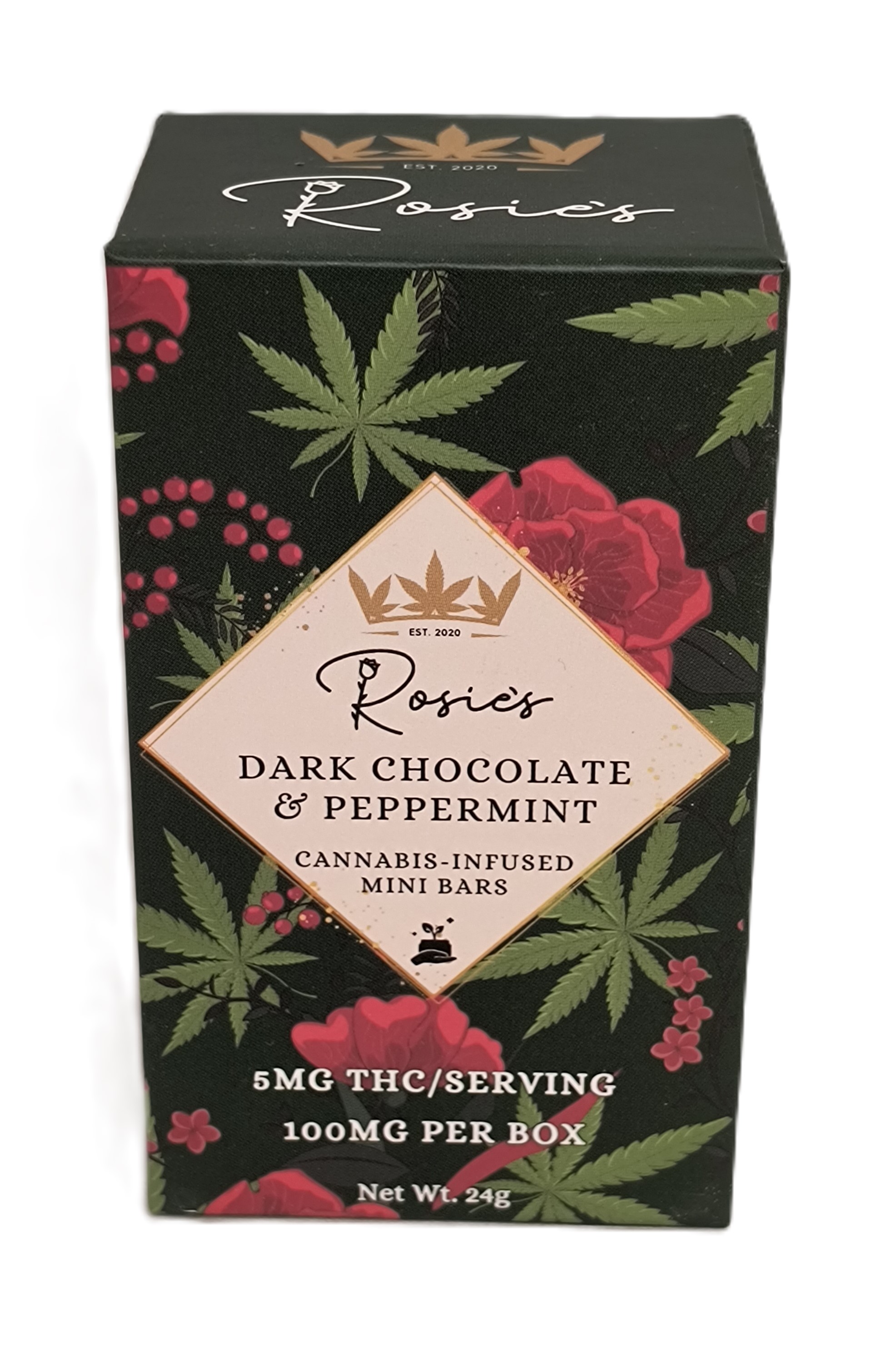 Photograph of product: Mini Peppermint Dark Chocolate Bars | 100mg TH-oui | Rosie's Confections
