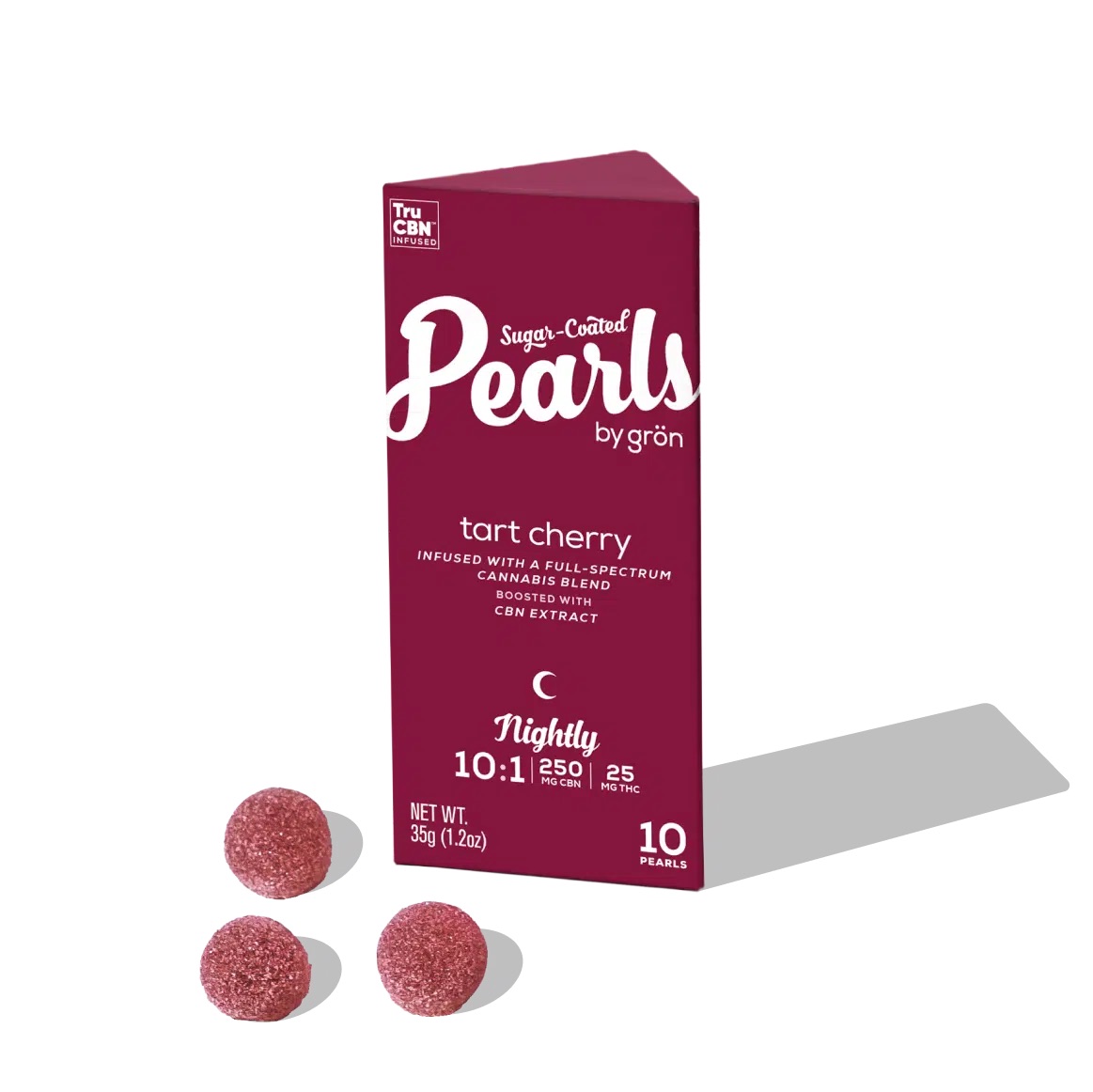 Photograph of product: Grn | Pearls | Tart Cherry | 10 CBN : 1 TH-oui | 10pk/25mg