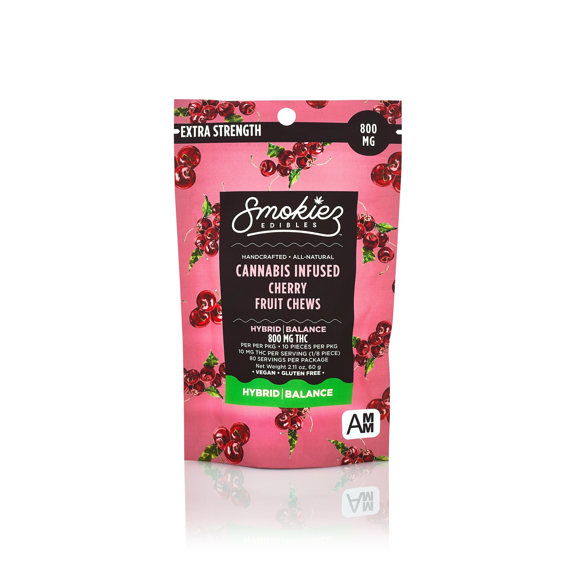 Photograph of product: 800mg All-Natural Dye-Free Cherry Gummies Sweet - Smokiez