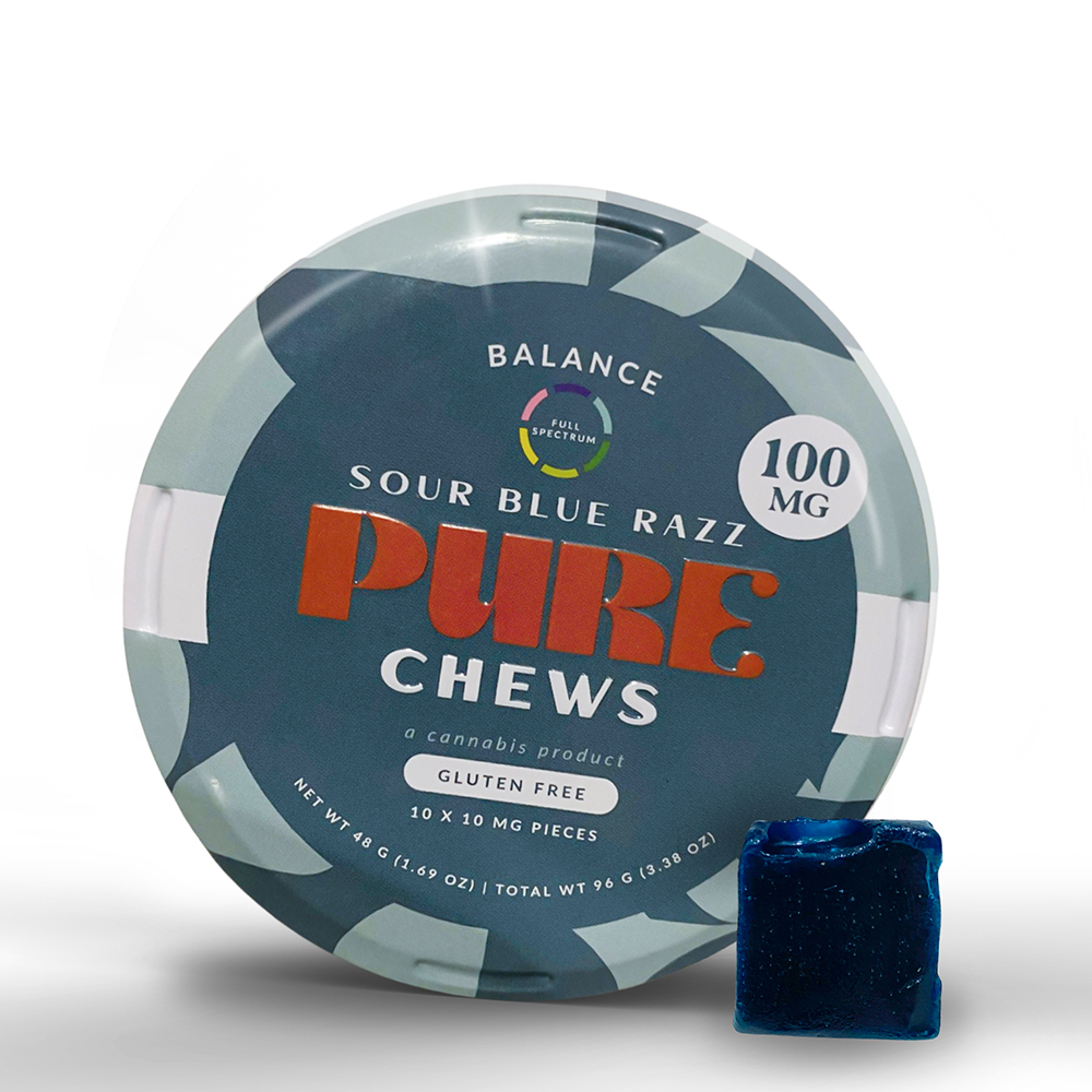 Photograph of product: Sour Blue Razz Chews | 100mg