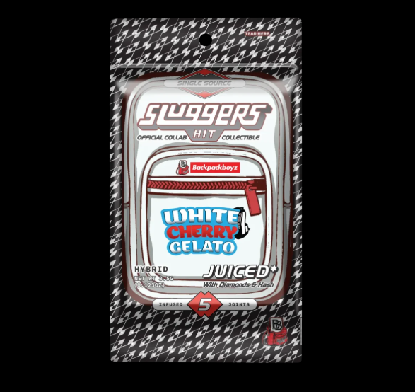 Photograph of product: Sluggers Hit x Backpackboyz White Cherry Gelato Infused Preroll 5pk 3.5g